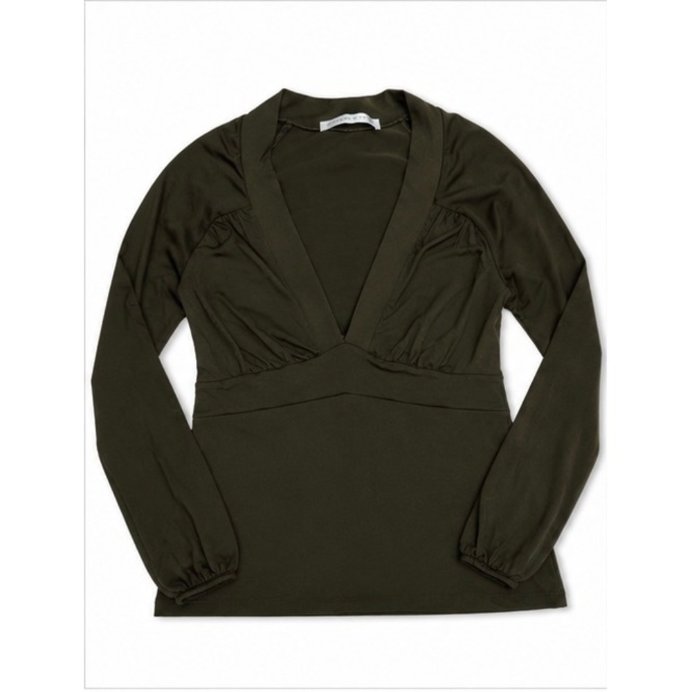 Susana Monaco Womens Olive Brown V-Neck Empire Waist Long Sleeve Top Size M